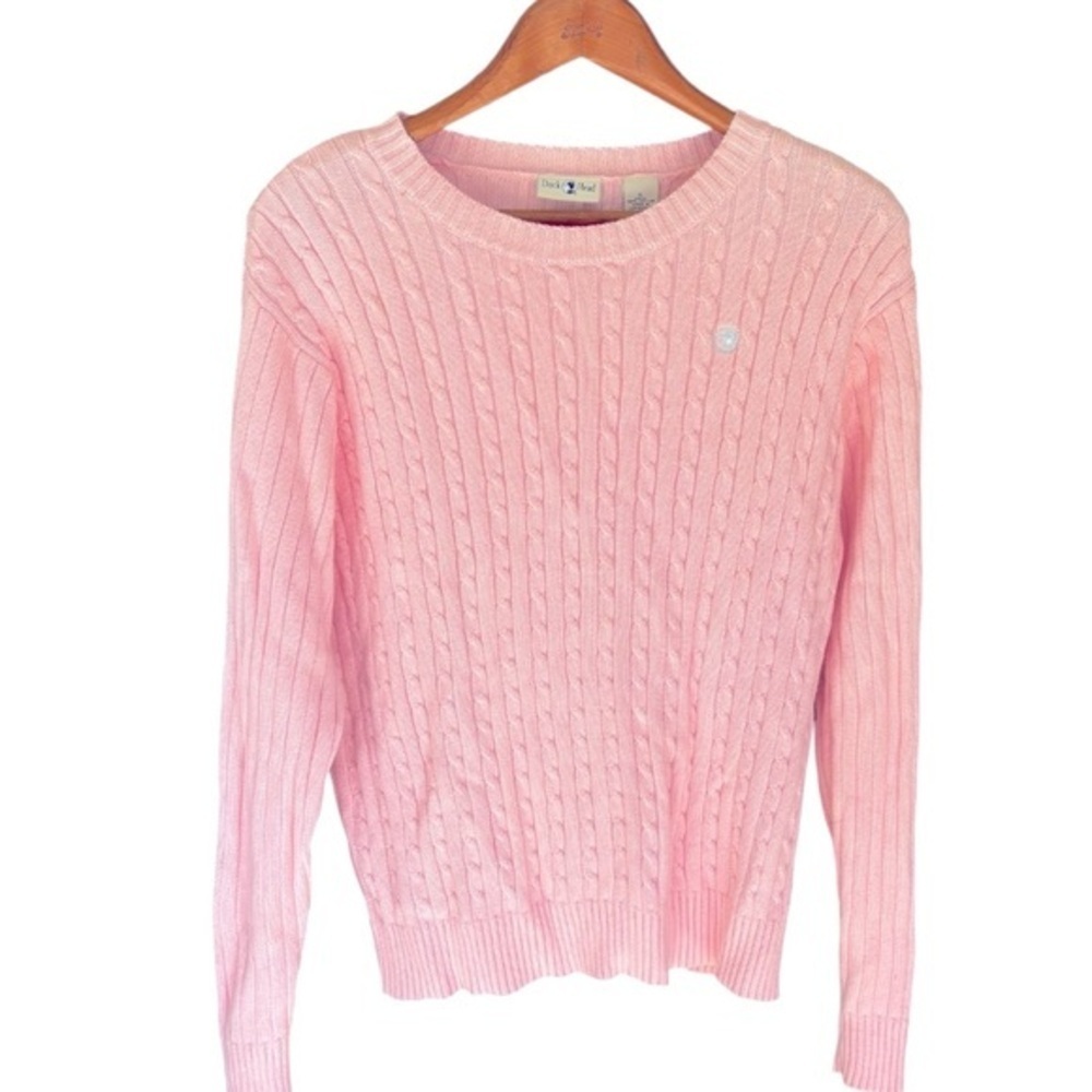 Duck Head Sweater Pink Cable Knit Sweater Size XL Crewneck Long Sleeve